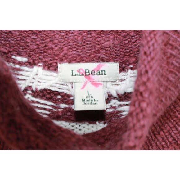 LL Bean Cotton Ragg Sweater Funnelneck Pullover Fair Isle Deep Wine L - Picture 4 of 10